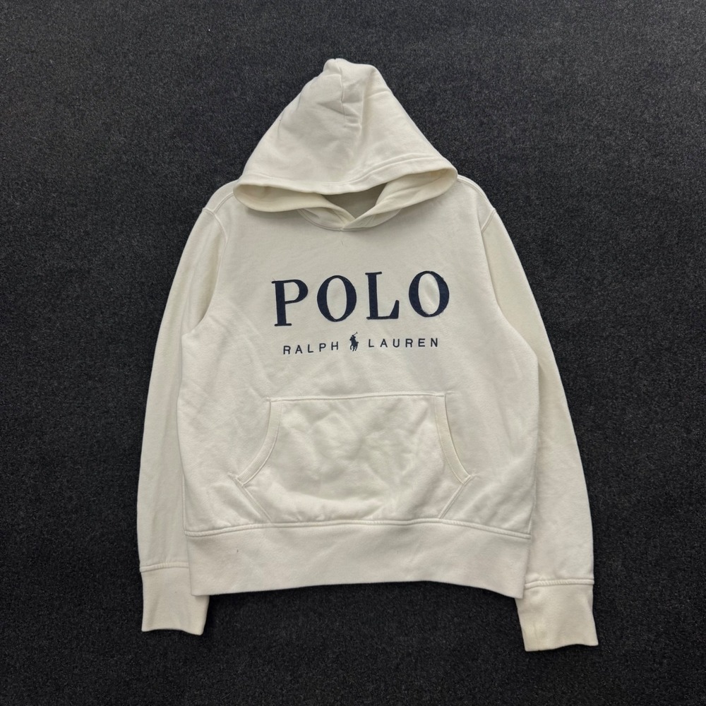 Polo Ralph Lauren Mens Cream Off White Logo Applique Pullover Hoodie Size L